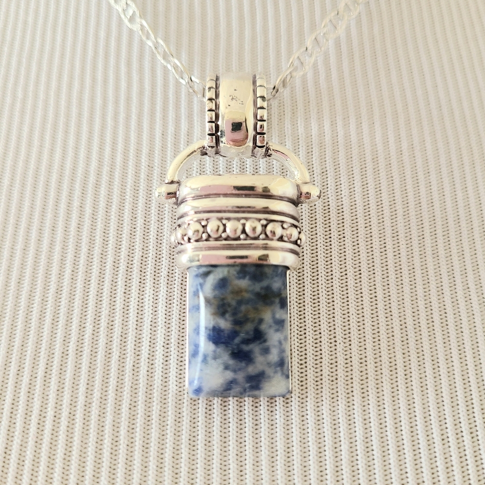 Roman Blue Wrapped Silver Tone Pendant